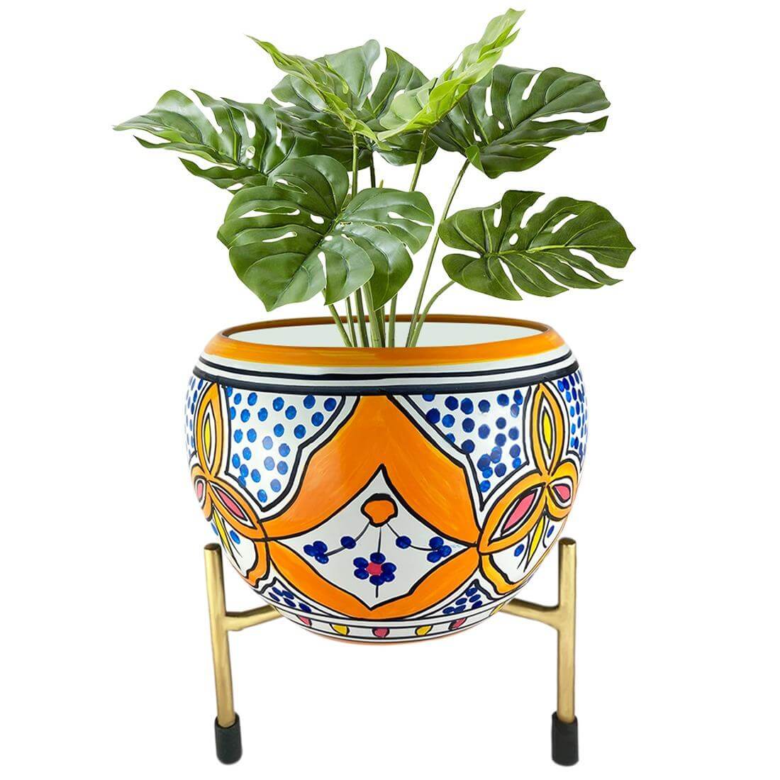 APPLE DESIGN FLOWER POT HAND PRINTED KASHMIRI WITH STAND