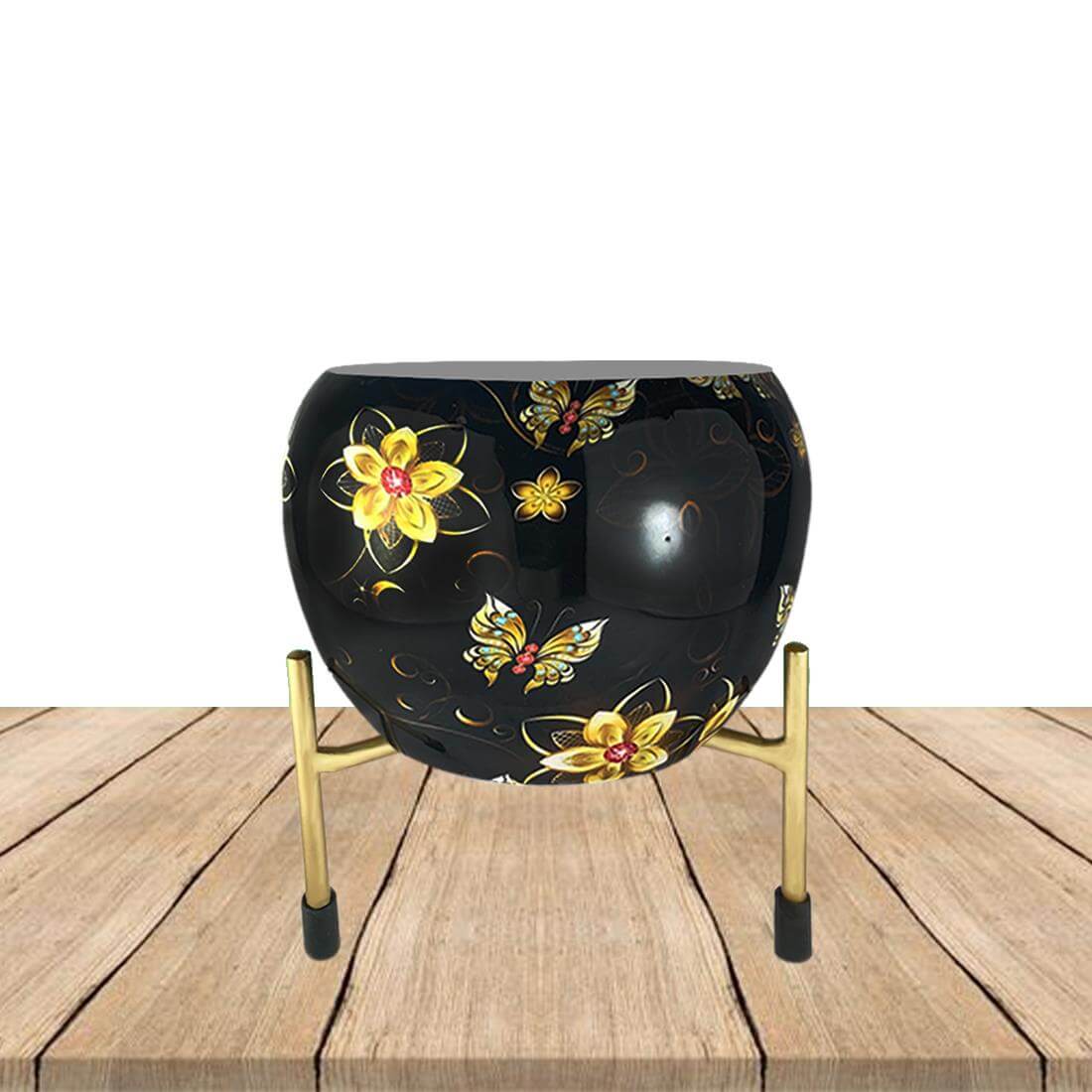APPLE DESING FLOWER POT GOLDEN BUTTERFLY WITH STAND