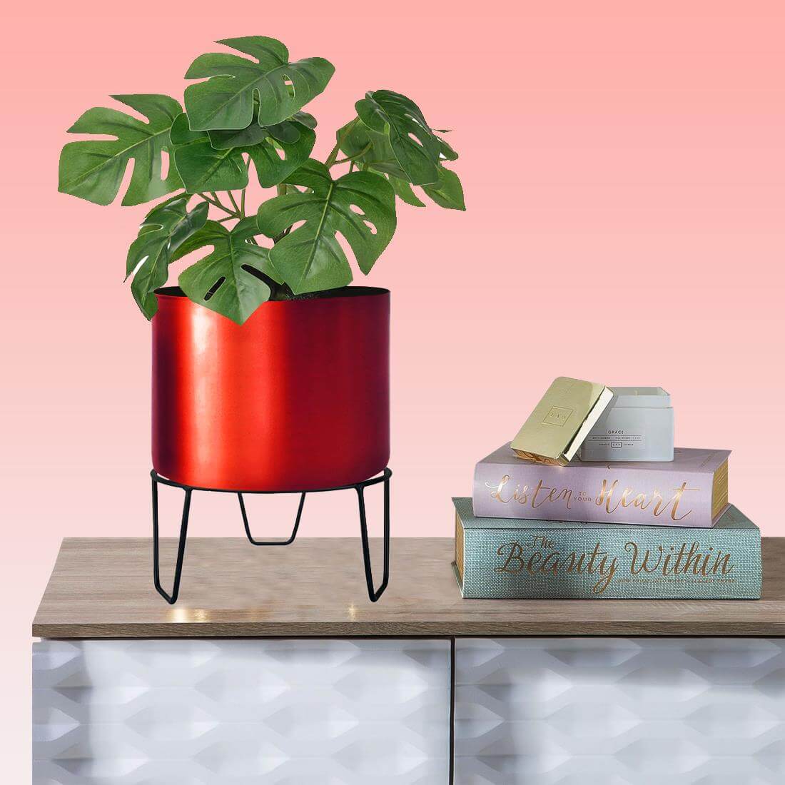 GARDENIG RED COLOUR PLANTER WITH STAND